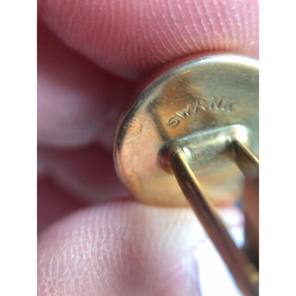 Vtg Gold Colored Cufflinks with Round Green Swirled Rhinestone by Swank - Picture 3 of 9